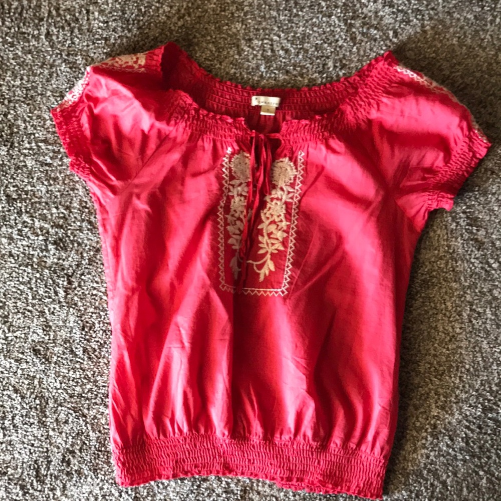 Coral and white blouse